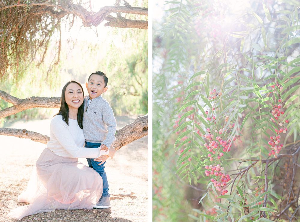 Intimate mother and son photo under a tree at Los Penasquitos Preserve by Amy Huang Photography