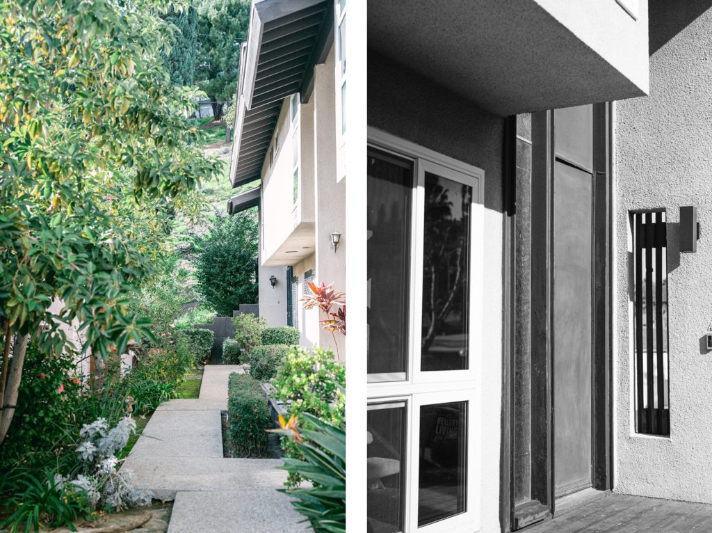 The outside of the stylish home of a Los Angeles Engagement Portrait. 