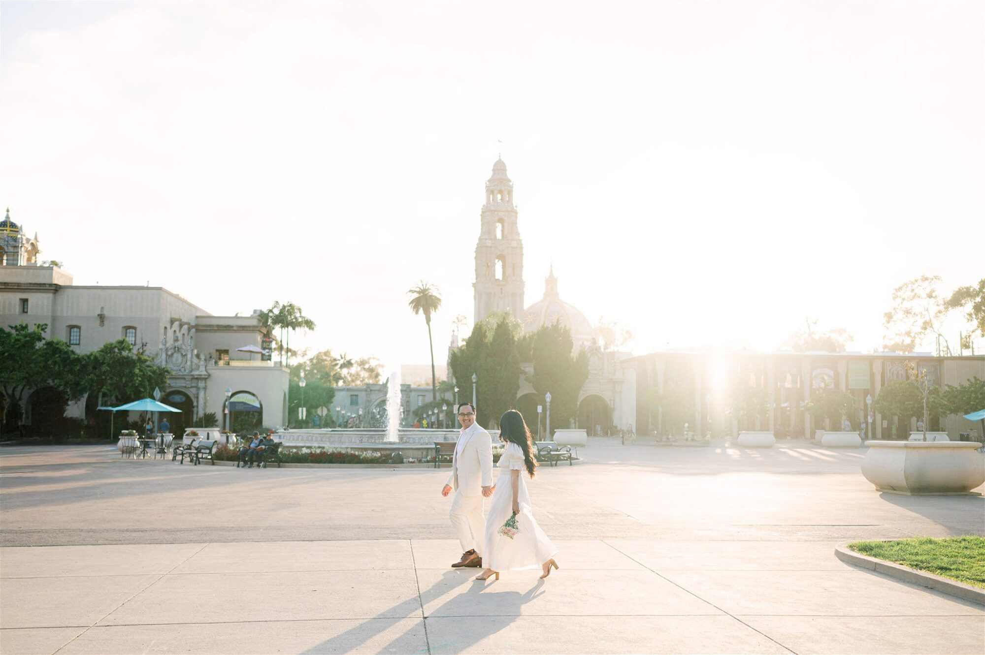 Couple celebrating 10 Year Anniversary, take as a sample for Golden Hour Photos, at Balboa Park, captured by San Diego Portrait Photographer